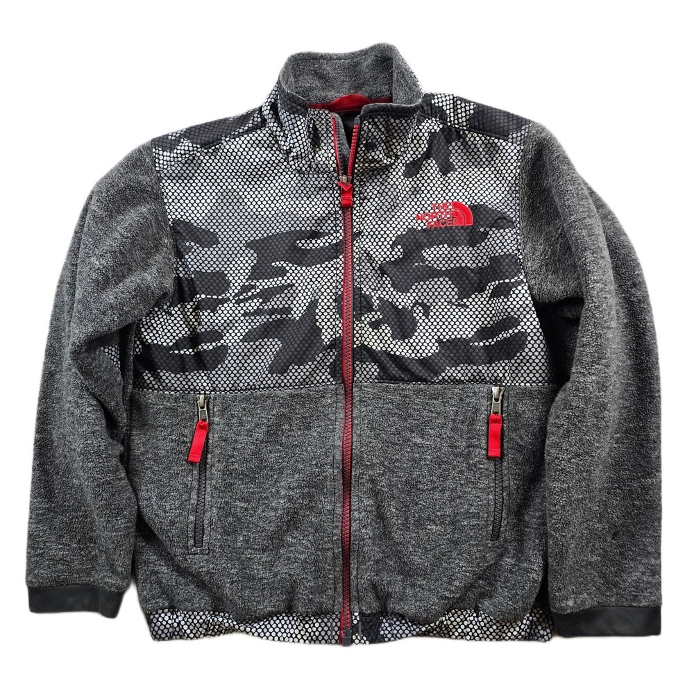 The North Face Denali Fleece Jacket Boys Large Grey Camo Honeycomb Full Zip